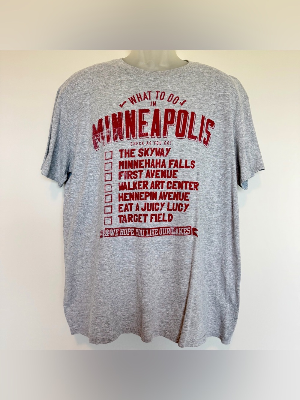 Gray Anvil T-Shirt with Maroon Minneapolis Checklist Graphic | Size XL